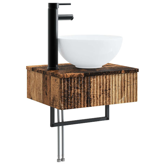 vidaXL Vanity Unit Without Sink With Mirror With Light Aged Wood