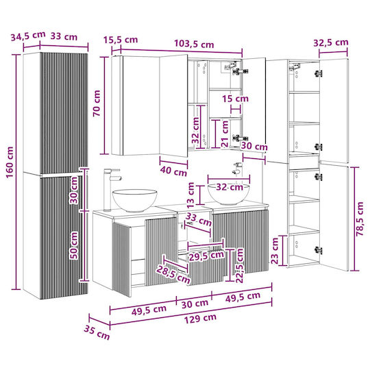 vidaXL Vanity Unit Without Sink With Mirror With Light White
