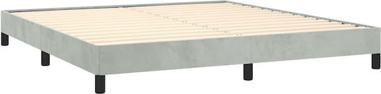 King Size Bed Base Upholstered with Velvet Gray with Slats for Mattress 183x213cm