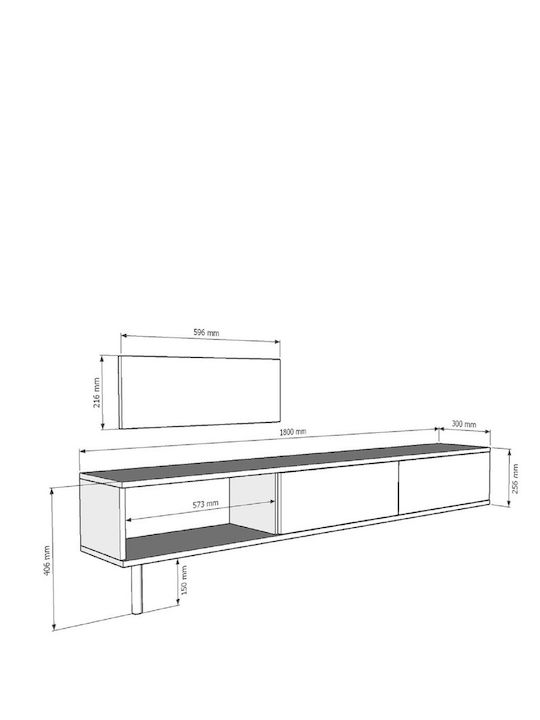 Black TV Stand L180xD30xH41cm