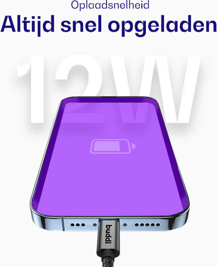 Buddi Flex USB-C to Lightning Cable 12W Black 2m