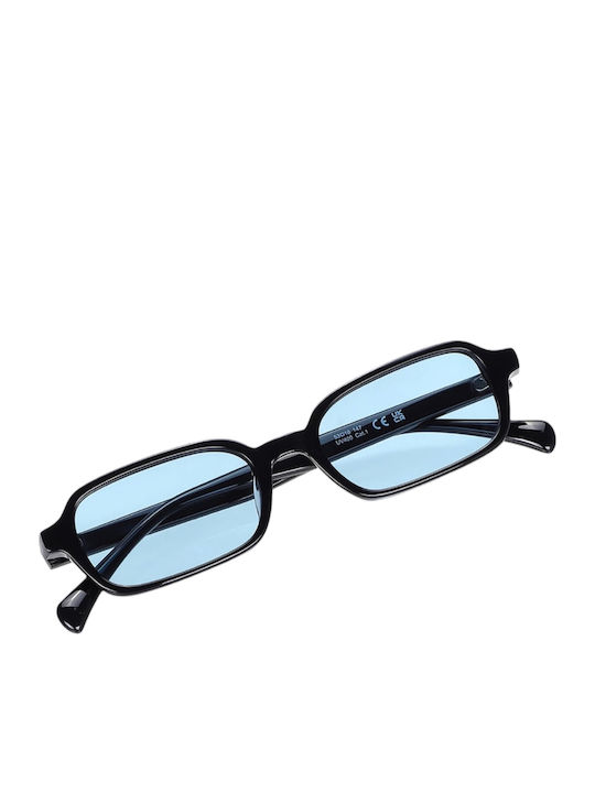 JohNocera Women's Sunglasses With Black Horn-Rimmed Frame And Light Blue Lens JN-mambo-c01