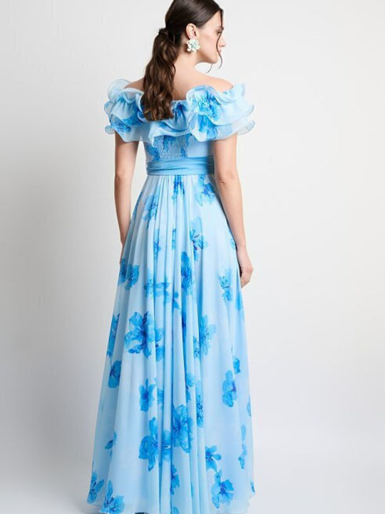 Rochie Maxi de Vară pentru Nuntă / Botez Satin Bleu