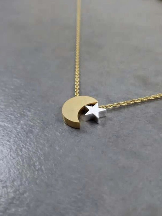 Chain with moon and star pendant in gold alloy Κολιέ Επιχρυσωμένο Chain with moon and star pendant in gold alloy Κολιέ Επιχρυσωμένο