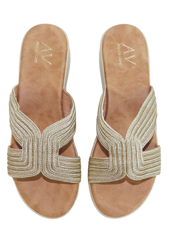Γυναικεία Ανατομικά Σανδάλια Flatforms Χρυσά