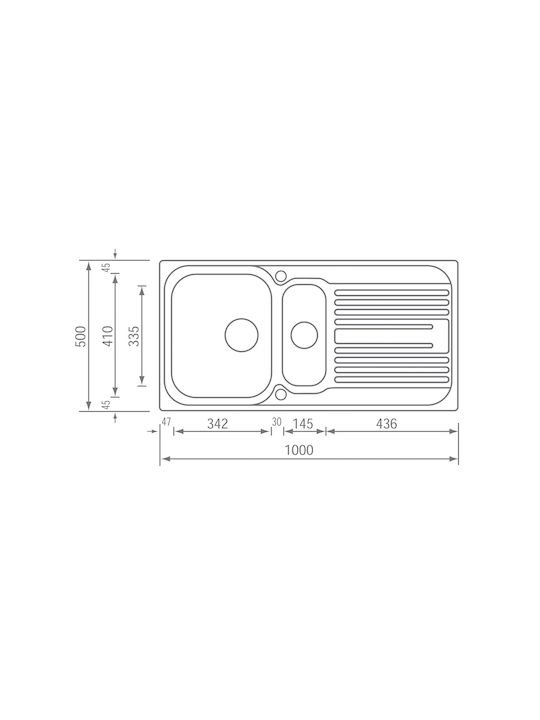 Sanitec Atlantic Kitchen Sink Vessel Left Handed Inox 100x50cm Silver