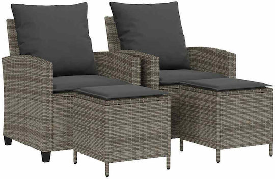 Outdoor Chair Rattan Gray with Cushion 4 Pieces