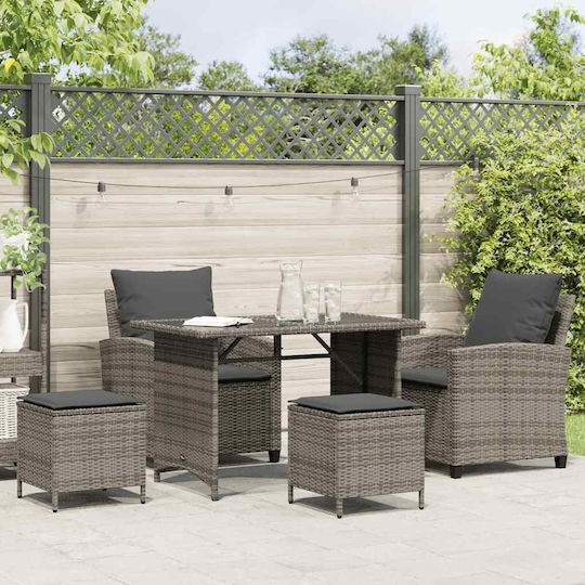 Outdoor Chair Rattan Gray with Cushion 4 Pieces