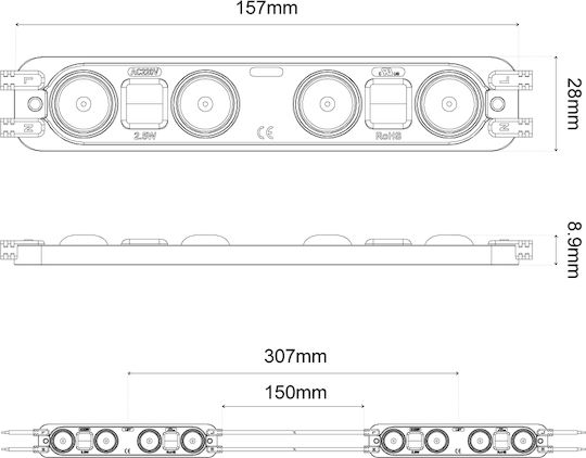 LED Модул SMD2835 IP65 3W 220VDC 170D Бял 6500K-7000K