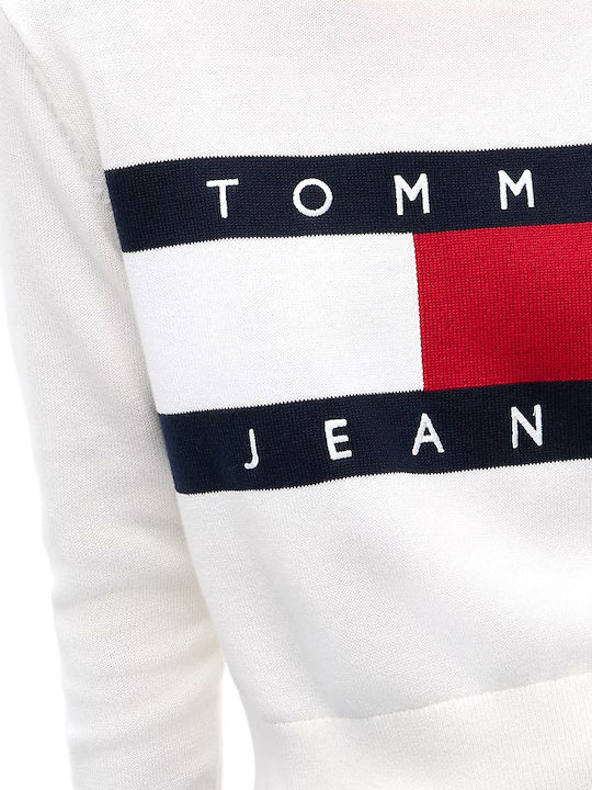 Flag Crew Neck Дамски Дълъг Ръкав Пуловер Памучен Ecru Червен Син