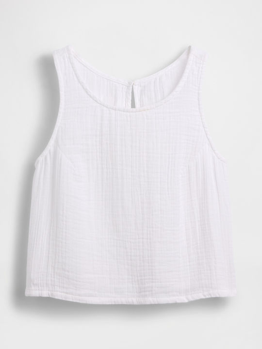 Women's Crop Cotton Sleeveless Checked Fresh White Top