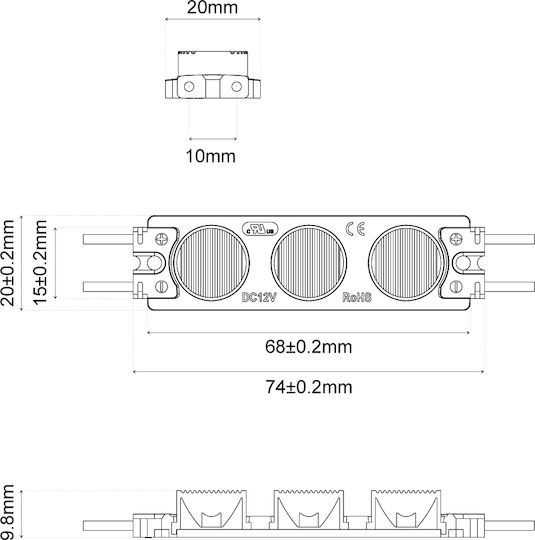LED Модул 3L SMD3030 IP65 2.5W 12VDC 10x65D 7000K