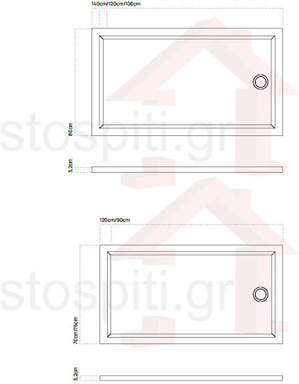 Sanitec Flat Classic Ακρυλική Ντουζιέρα 120x70cm Γκρι