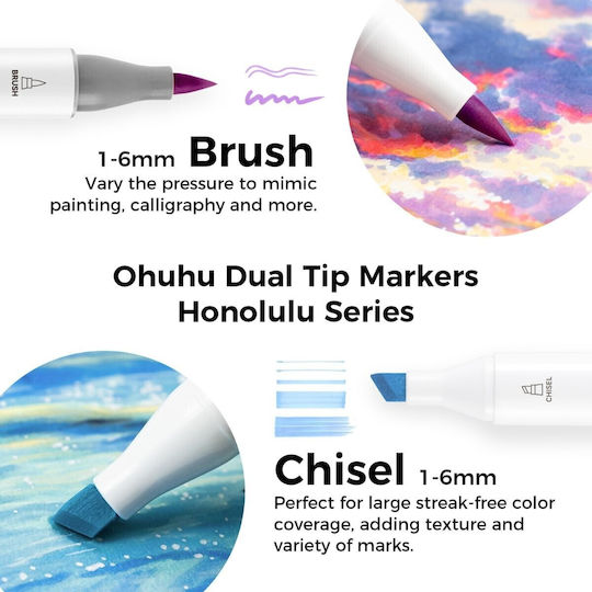 Ohuhu Honolulu Brush & Chisel 12 Drawing Markers