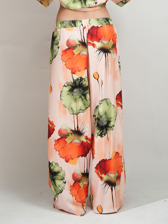 Women's High Rise Satin Pantaloons with Rubber Band in Loose Fit Floral Multicolour