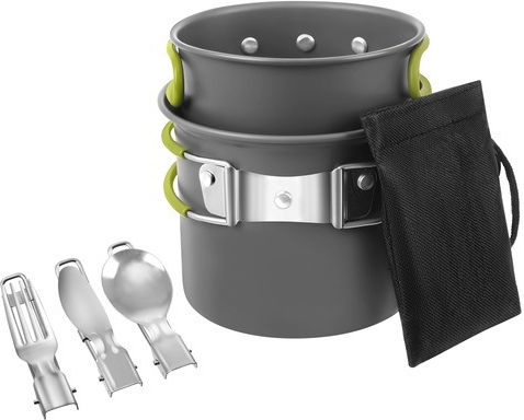 Set De Gătit Camping Zola 2 Oale 0,8/0,4 L Tacâmuri Pliabile Compacte Incluse Husă De Transport Gri