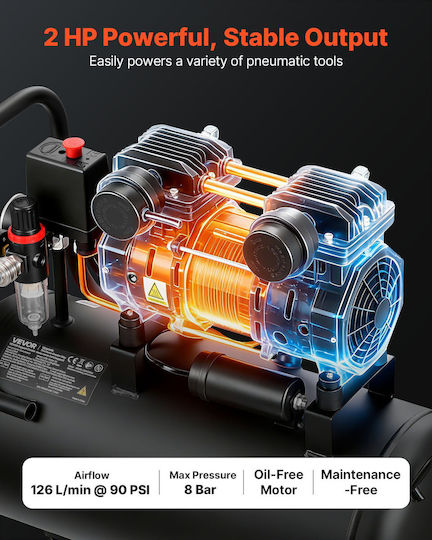 Vevor Air Compressor with 2hp Power and 30lt Air Chamber