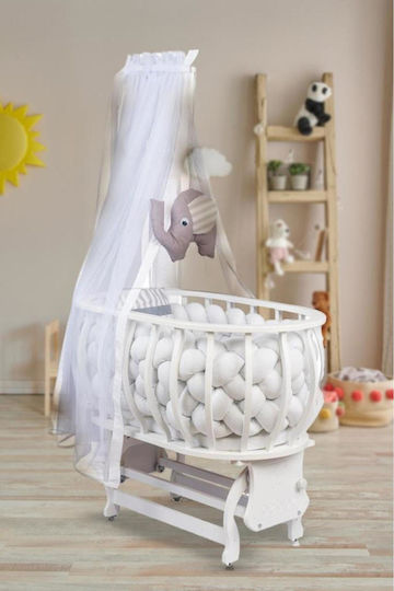 SteweHome Babywiege mit Matratze und Rädern Weiß