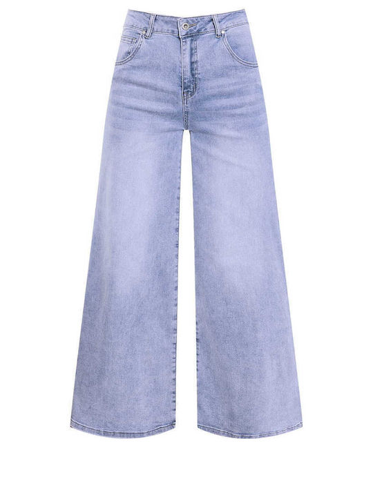 Celestino Γυναικείο Τζιν Wide Leg Loose Fit Μπλε Ανοιχτό