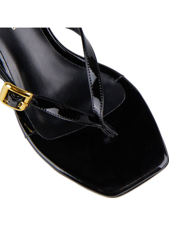 Mules In Patent Leather With High Heel In Black Colour