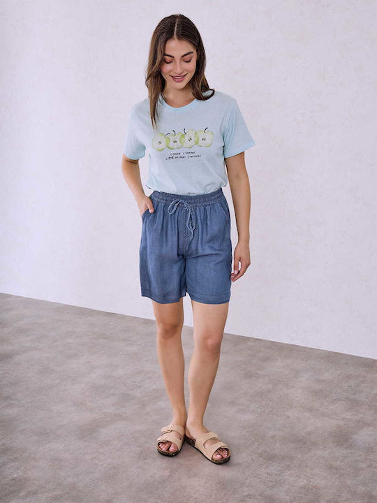 Celestino Women's Cotton Denim Look Dark Blue Shorts