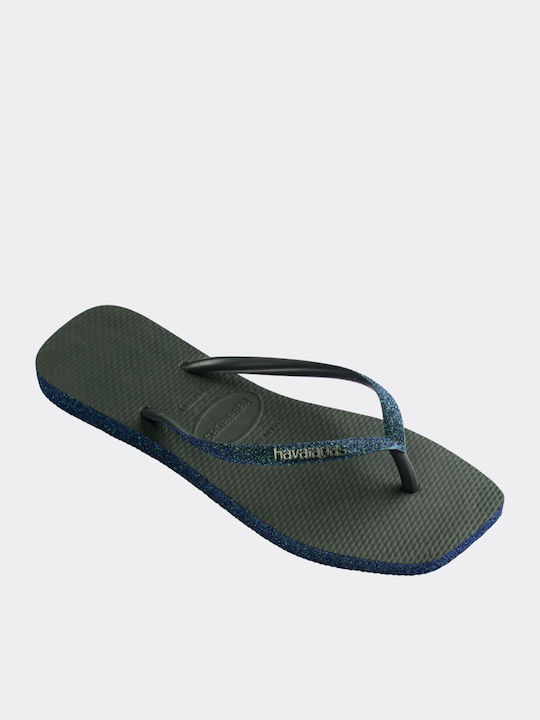Slim Square Sparkle Flip Flops in Green Colour