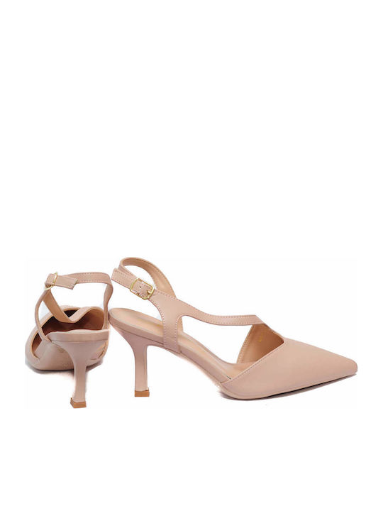 Leder Pumps mit Mittelhohem Rosa Absatz