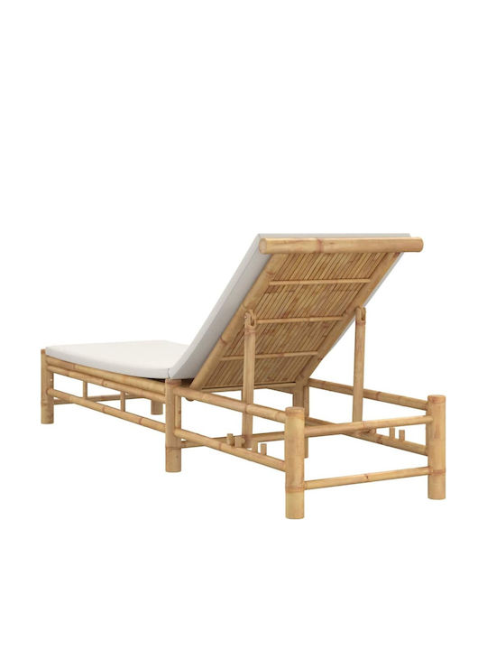 Bambus-Garten- und Pool-Liegestuhl mit Kissen Weiß 199x55x30cm
