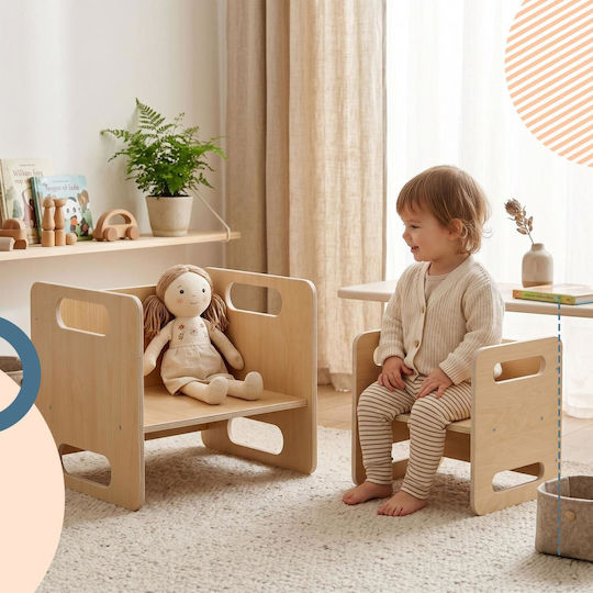 Kids Table Set with Chairs for Painting Made of Wood Beige Relaxdays