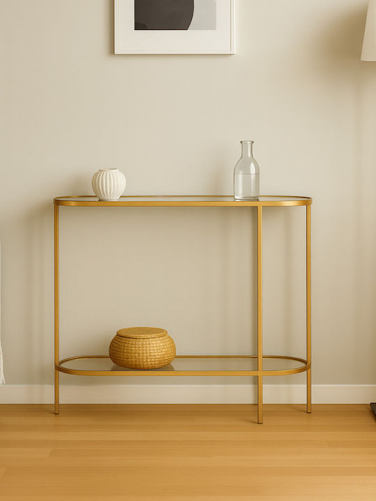 Metal Console Table with Glass Surface Scandinavian L80xW33xH80cm