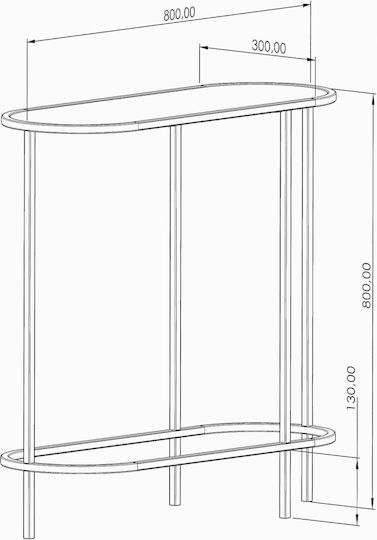 SteweHome Konsolentisch mit Metall und Glaseinlage Skandinavisch M80xB33xH80cm