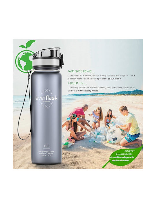 Premium Sport Wasserflasche Kunststoff 1000ml Grau