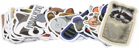 Set Decorative Stickers Raccoon Various Designs 50 Pcs 7-8 Cm
