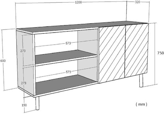 Wooden Sideboard White 120x32x75cm