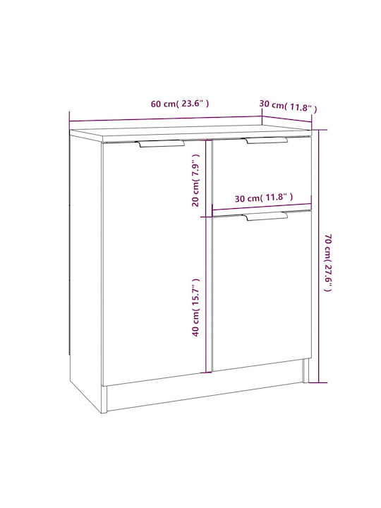 Wooden Sideboard with Drawers Gray 60x30x70cm