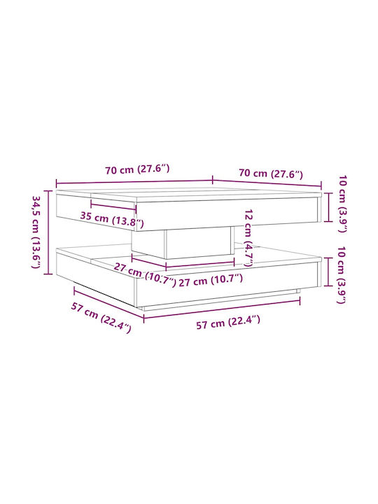 Square Central Coffee Table Wooden Sonoma Oak L70xW70xH34.5cm