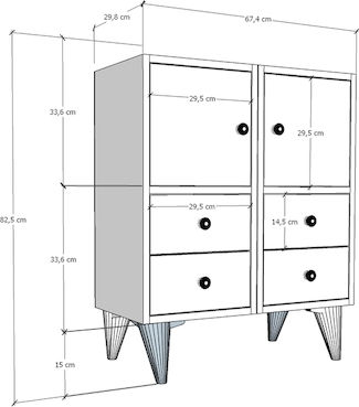 Буфет Дървен с Чекмеджета Бял 65.4x30x80.4cm