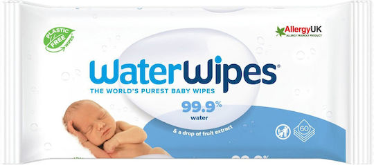 WaterWipes Hypoallergenic Baby Wipes 99.9% Water Alcohol-Free & Parabens Free 60pcs