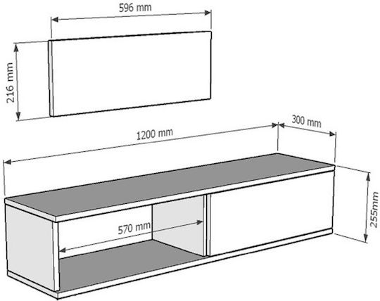 Έπιπλο Τηλεόρασης Γκρι Μ120xΠ30xΥ26cm