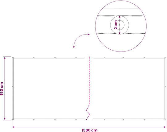 vidaXL Brown Shade Divider With Hoops And With PU Coating 1.5x15m 160gr/m²