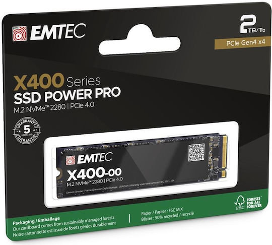 Emtec X400 Power Pro SSD 2TB τύπου M.2 με σύνδεση PCI Express 4.0 ECSSD2TX400