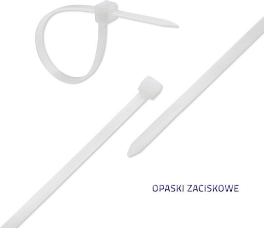 Qoltec Cable Ties Plastic 350mm x 7.2mm in White Colour (50 pcs) (52219)