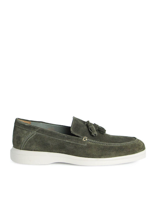 Leather Men's Moccasins In Green Colour