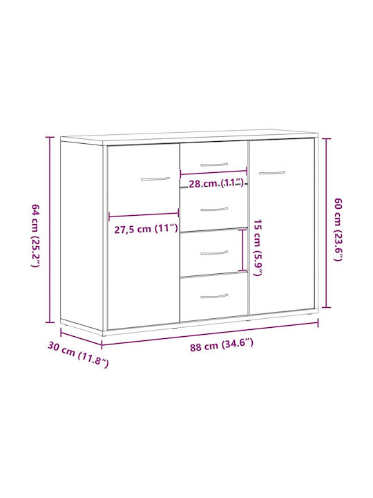Wooden Sideboard with Drawers Black Oak 88x30x64cm