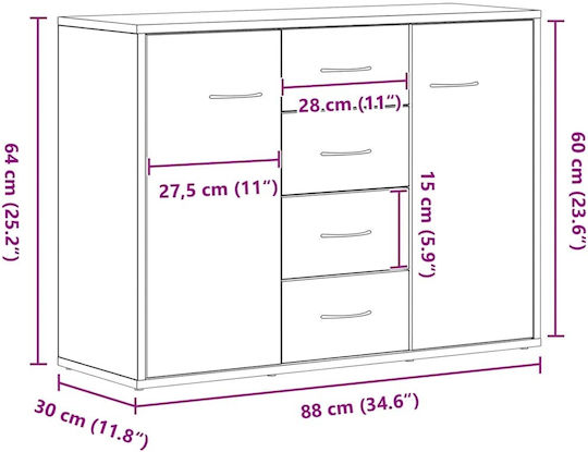 Μπουφές Ξύλινος με Συρτάρια Μαύρη Δρυς 88x30x64cm