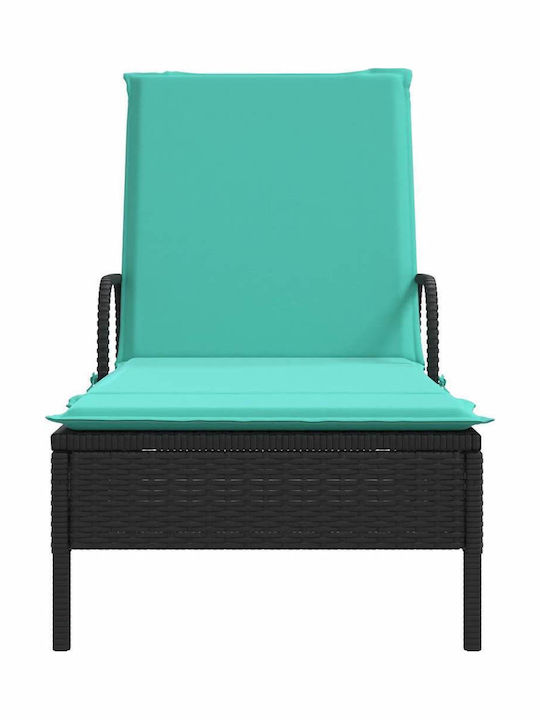 Rattan Deckchair with Pillow & Wheels Black 161x61x87cm