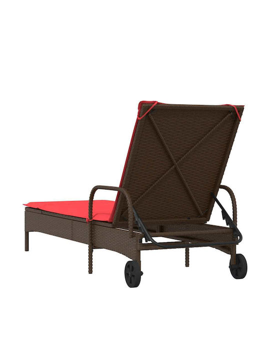Rattan Deckchair with Pillow & Wheels Brown 161x61x87cm