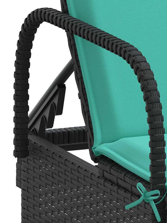 Rattan Deckchair with Pillow & Wheels Black 161x61x87cm