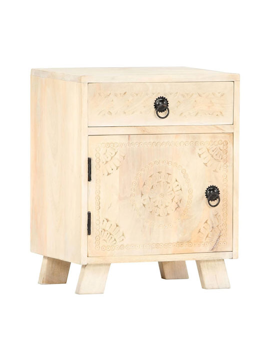 Bedside Table Made of Solid White Wood 40x30x50cm