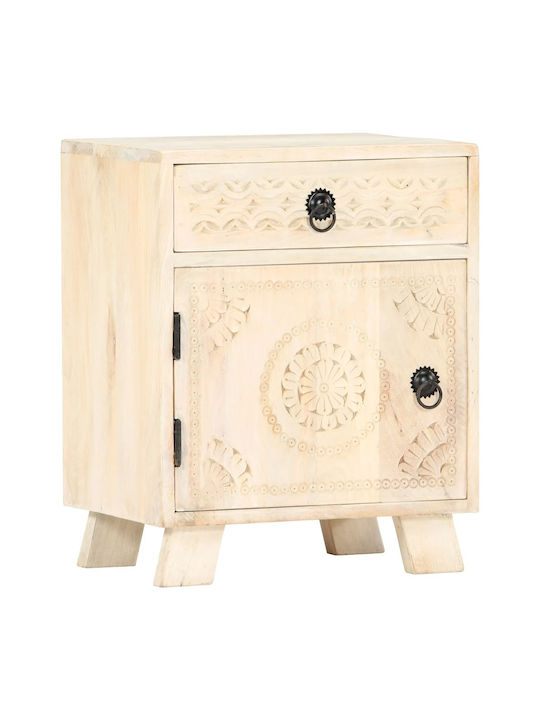 Bedside Table Made of Solid White Wood 40x30x50cm